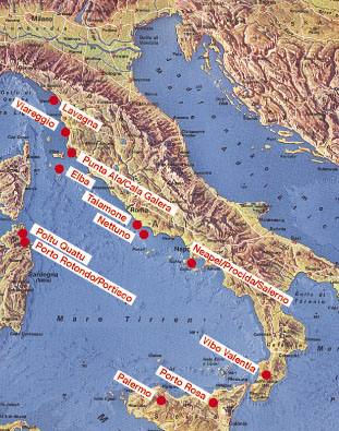 Karte Italien-Sardinien-Elba-Sizilien
